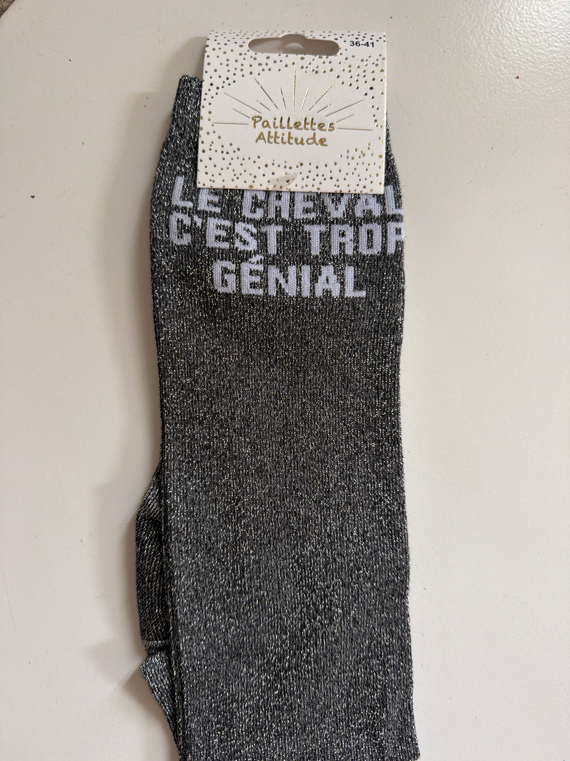 Chaussette pailletée équitation 36-41 LE CHEVAL C’EST TROP GÉNIAL 