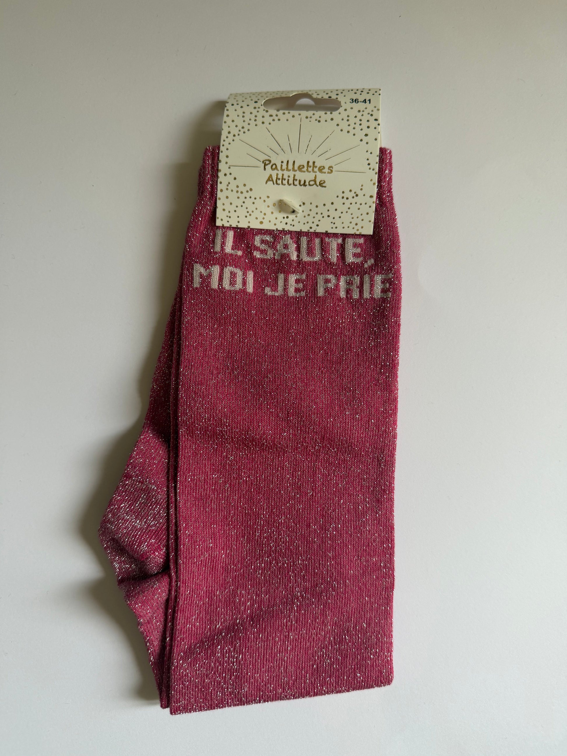 Chaussette pailletée équitation 36-41 IL SAUTE, MOI JE PRIE